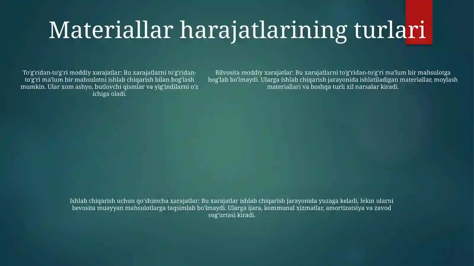 Material Xarajatlarining Hisobi 4