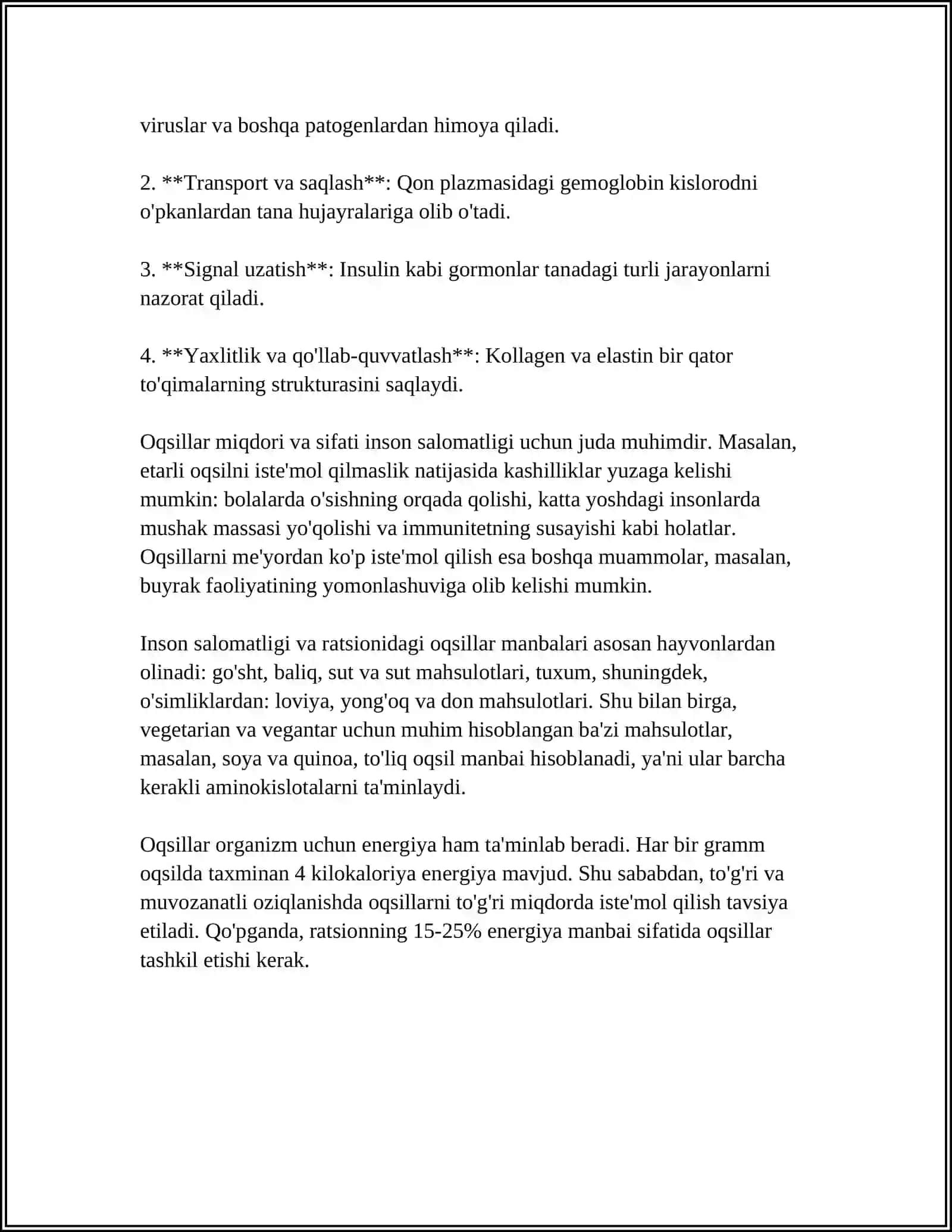 Oqsillarning Elementar Tarkibi va ularning a'zo hamda to'qimalardagi miqdori 4