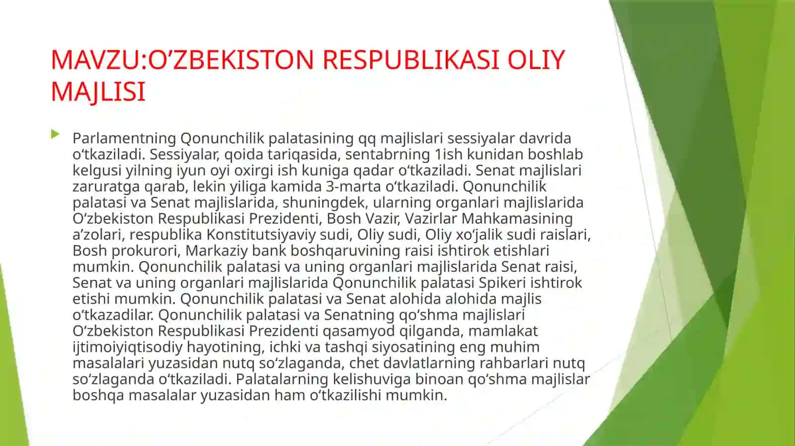 O’ZBEKISTON RESPUBLIKASI OLIY MAJLISI 4