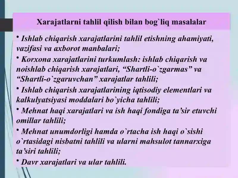 Ishlab chiqarish xarajatlari tahlili 4