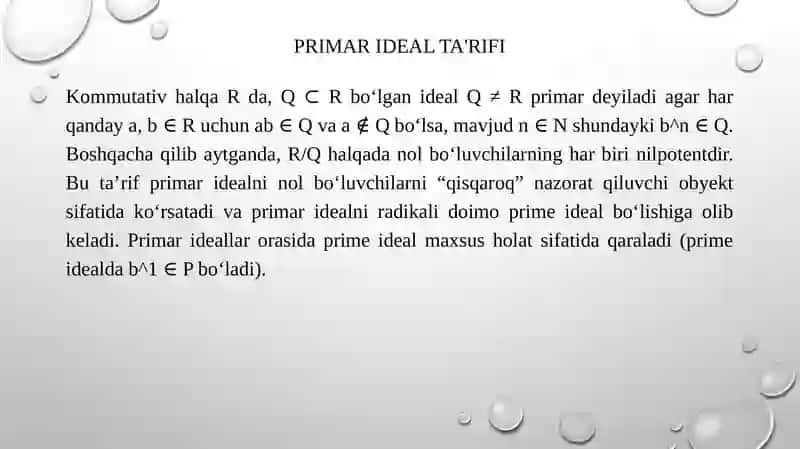 Halqa radikali. Primar ideallar 4