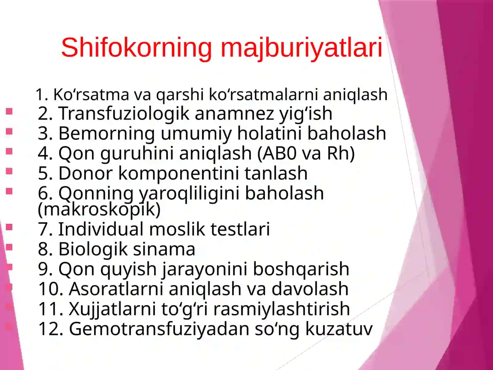 Qon quyish bo'yicha shifokormajburiyatlari 4