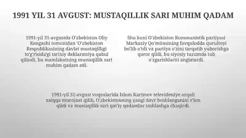 OʻZBEKISTON respublikasi mustaqil davlat maqomini olish 4
