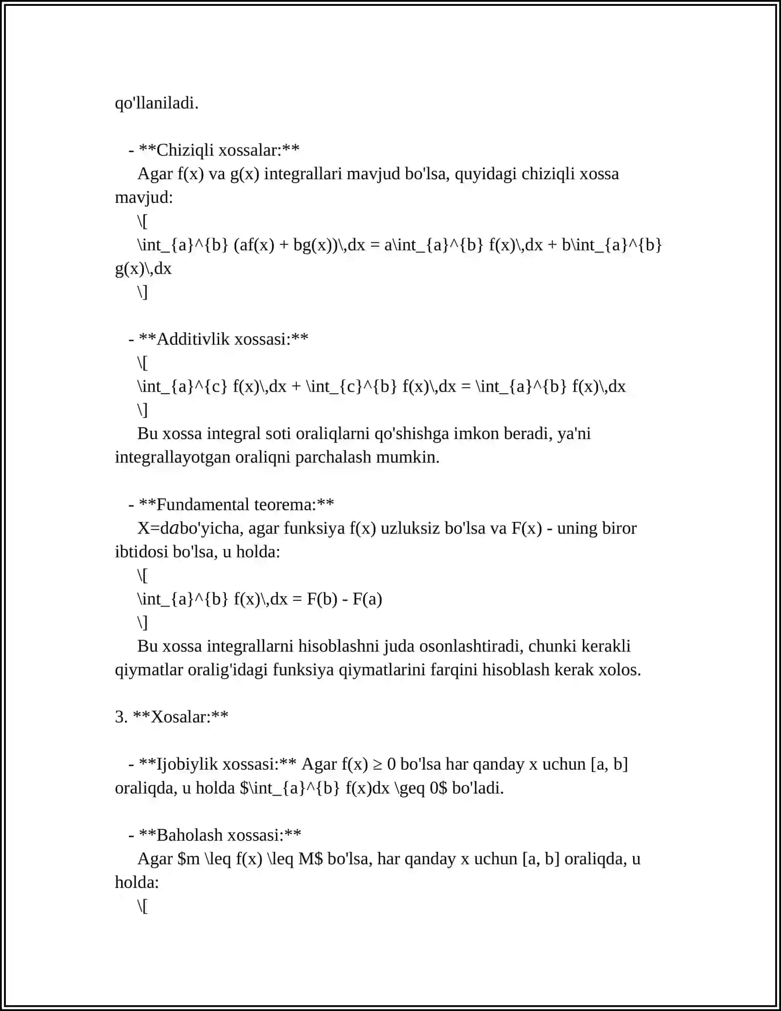 BIR OʻZGARUVCHI FUNKSIYANING INTEGRAL HISOBI 4
