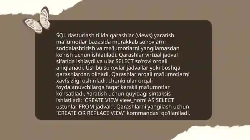 SQL dasturlash tilida Qarashlar (Views) yaratish va qo'llash 4
