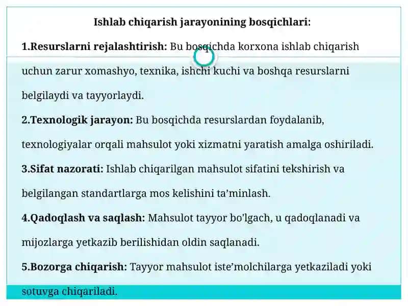 Ishlab chiqarish jarayoni va uning natijalari 4