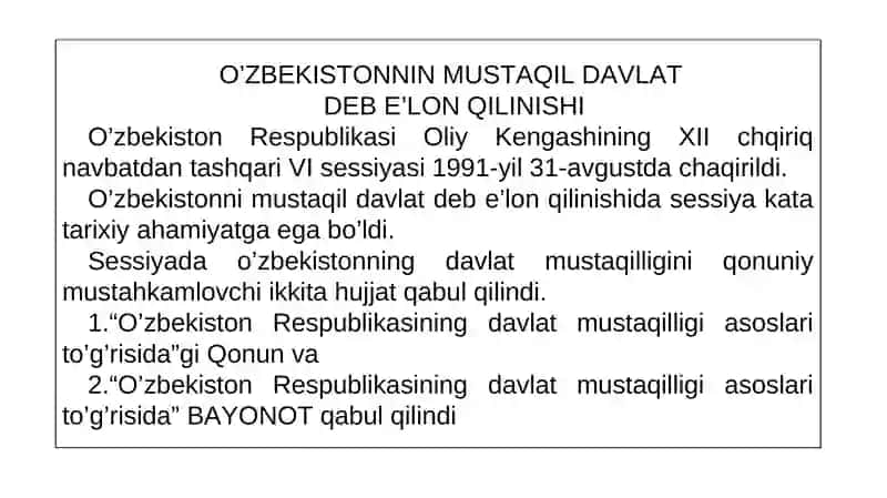Mustaqil O‘zbekiston Respublikasining tashkil topishi va uning tarixiy ahamiyati 4