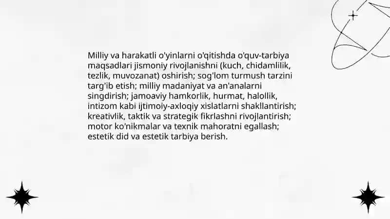 Milliy va harakatli òyinlar va uni òqitish metodikasi fanining maqsadi 4