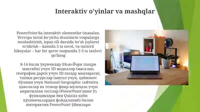 Ms Power Pointda o’rgatuvchi-interaktiv taqdimotlar yaratish 4