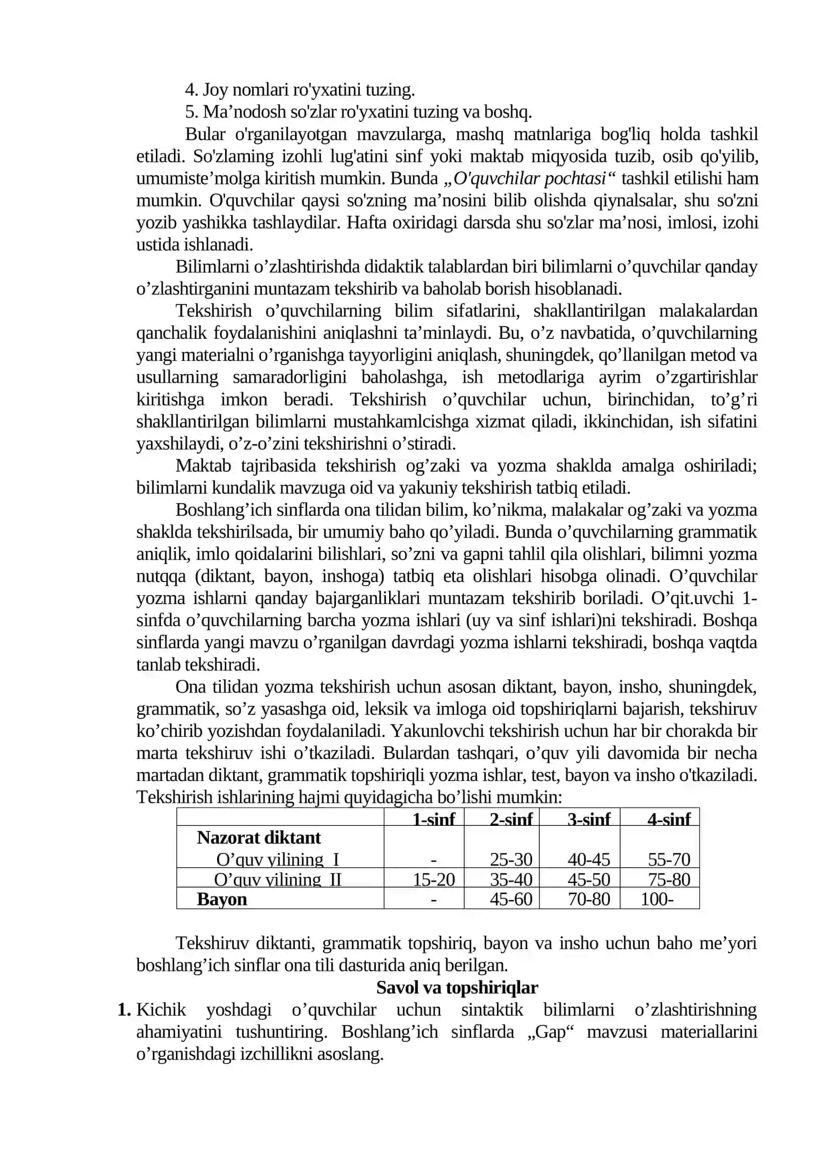 ONA TILIDAN BILIM, KO‘NIKMA VA MALAKALARNI TEKSHIRISH 4