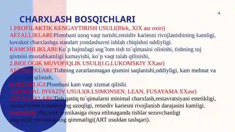 KARIES KOVAKLARNI CHARXLASH BOSQICHLARI VA USLUBLARI 4