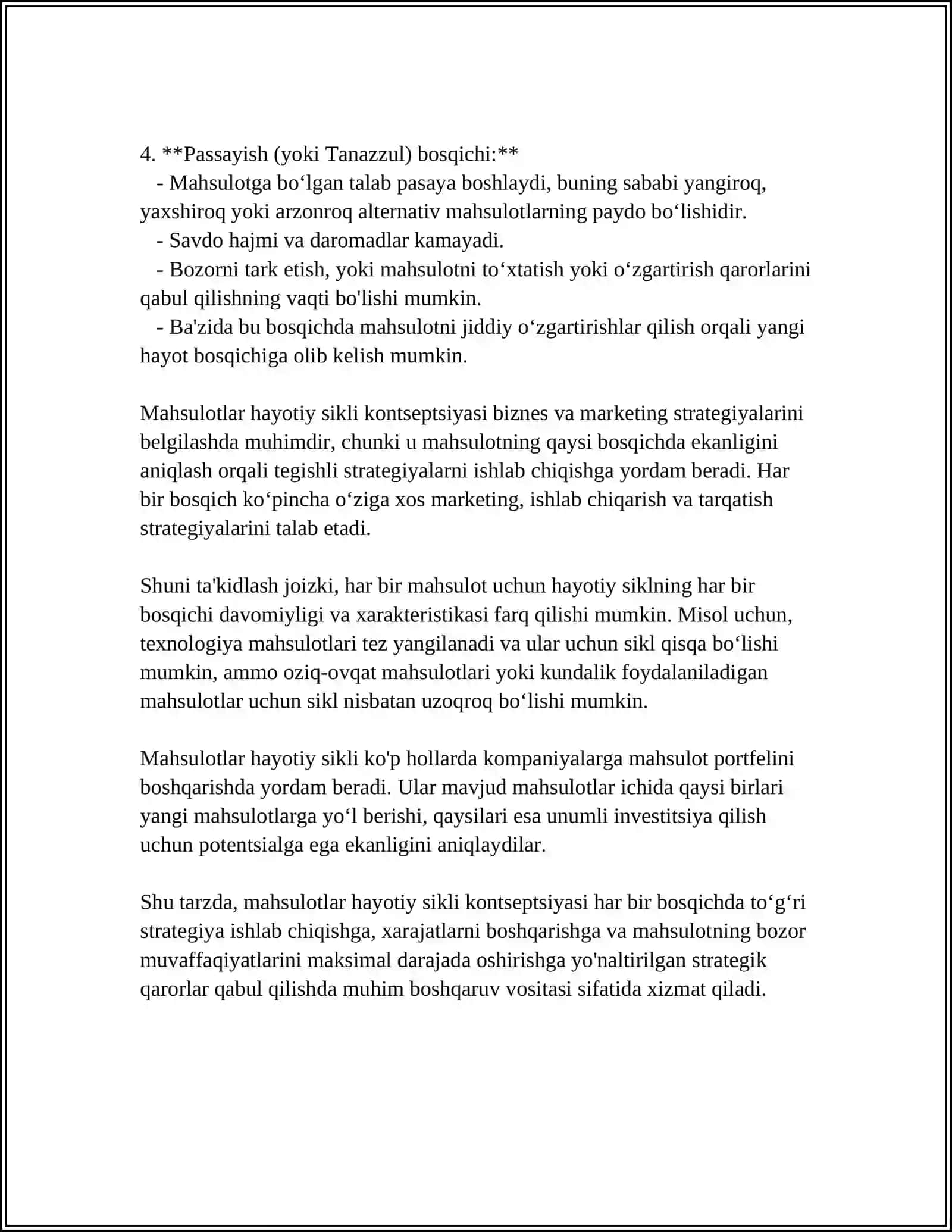 MAHSULOTLAR HAYOTIY SIKLI BOSQICHLARI VA MAHSULOTLAR HAYOTIY SIKLINI TAHLILI 4