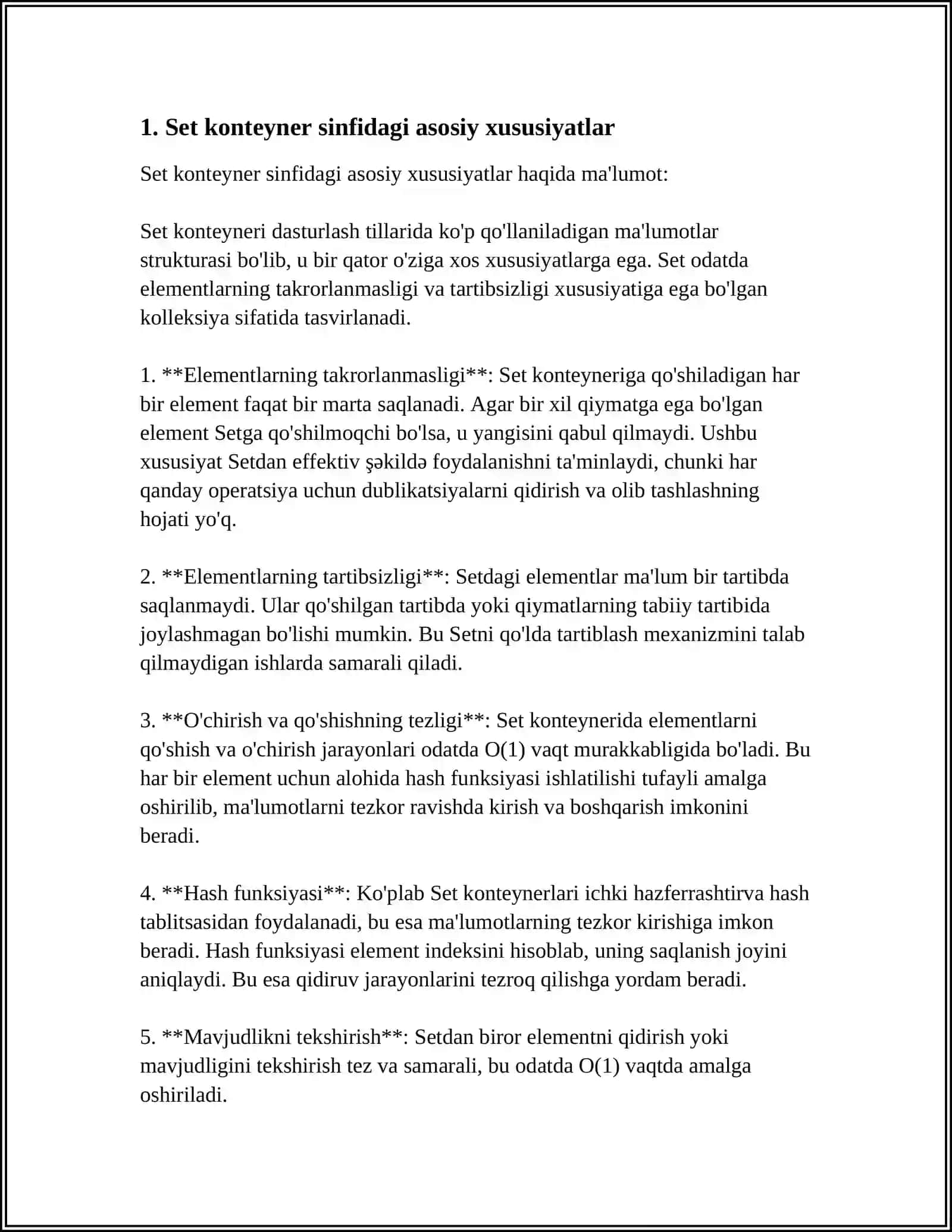 STL KUTUBXONALARI. KONTEYNER SINFLARI. ASSOTSIATIV KONTEYNER SET (TO'PLAM) 4