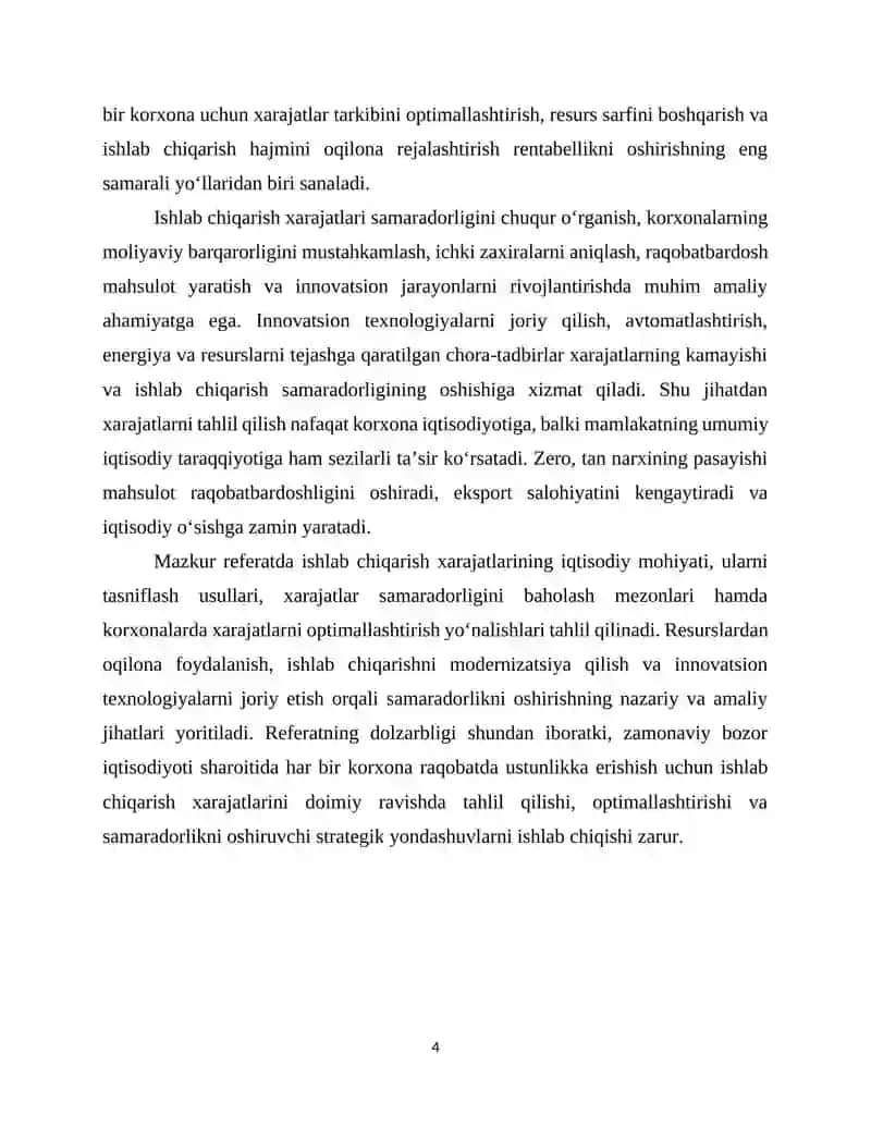 Ishlab chiqarish xarajatlari samaradorligining tahlili 4