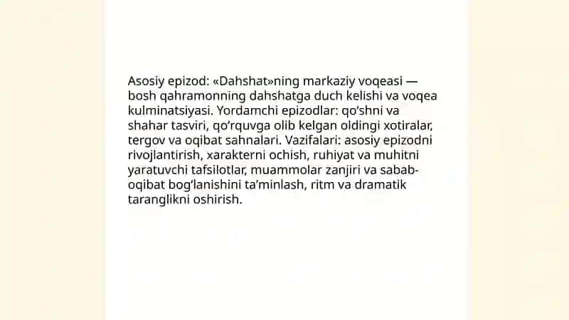 Epizodlar ustida ishlashning oʻziga xosliklari 4