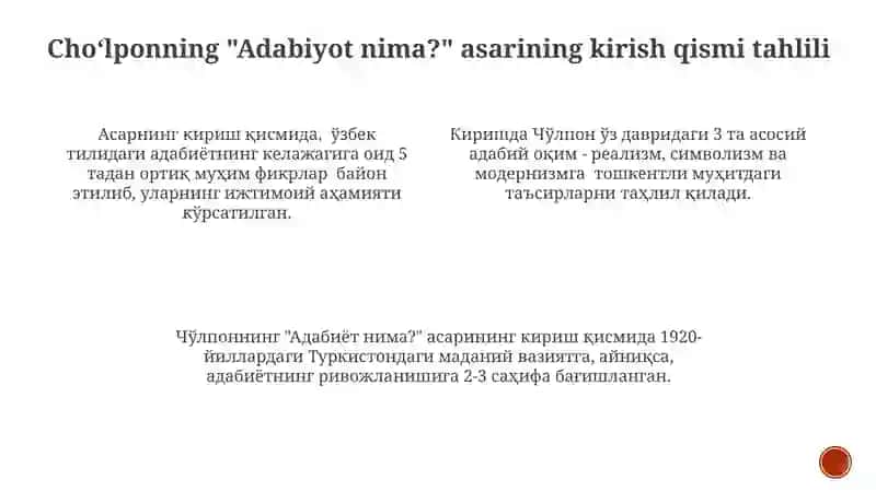 Choʻlponning ''Adabiyot nadir?"maqolasi tahlili 4