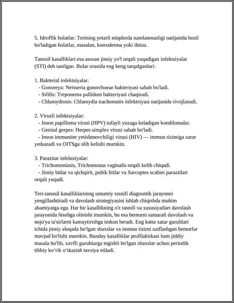 Teri-tanosil kasalliklarining umumiy tasnifi 4