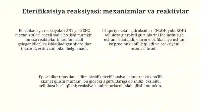 Selluloza efirlari olishning kimyoviy asoslari 4