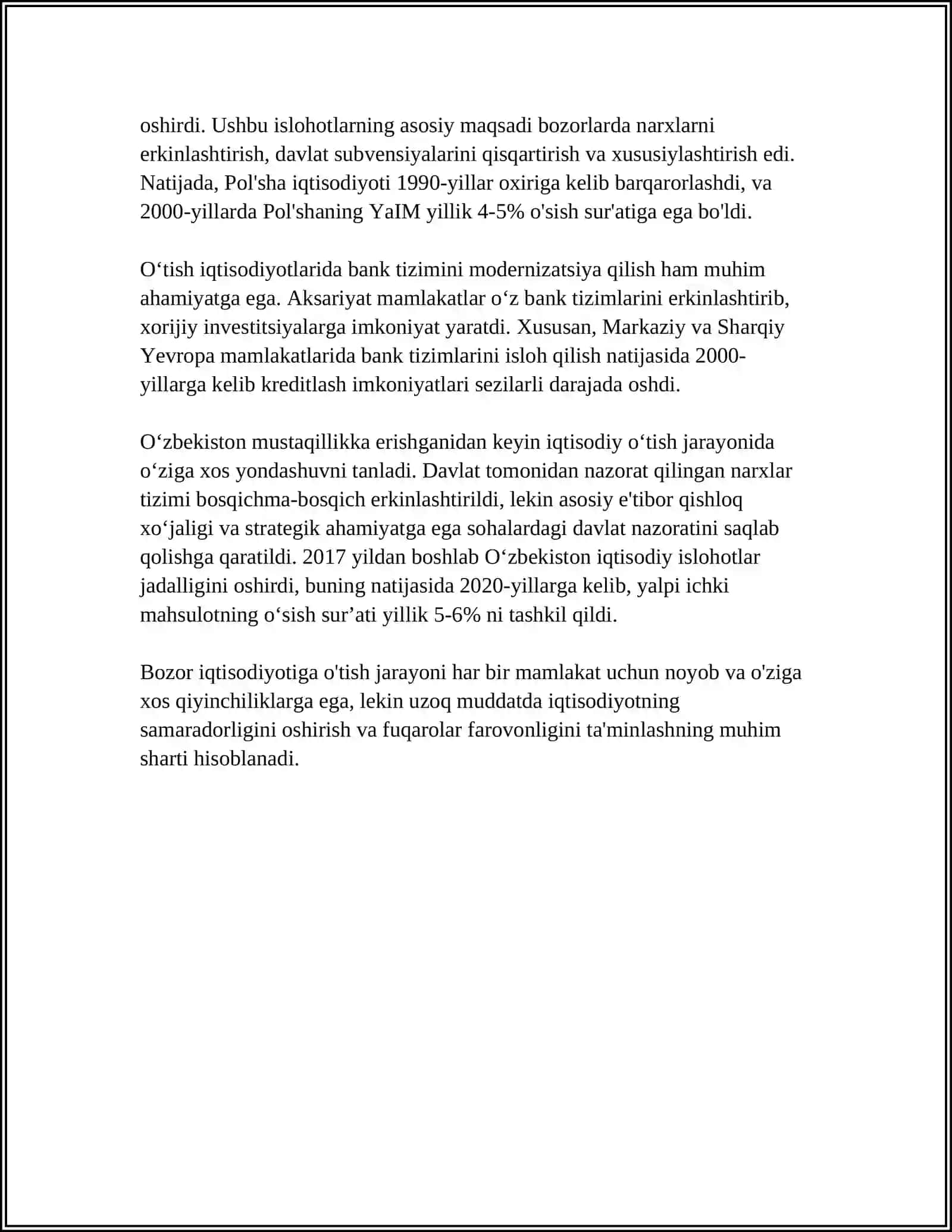 BOZOR IQTISODIYOTIGA OʻTISH DAVRI VA OʻZBEKISTONDAGI XUSUSIYATLARI 4