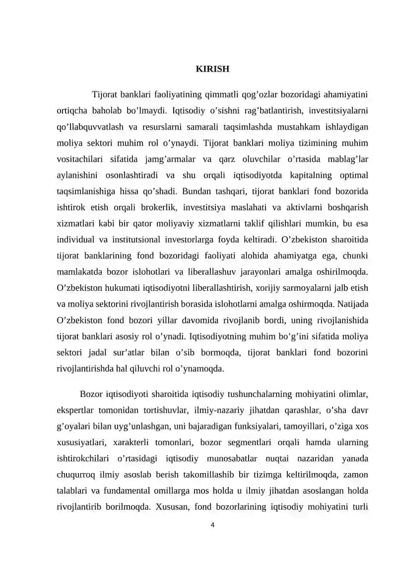 Fond bozori risklarini boshqarish. Kurs ish 4