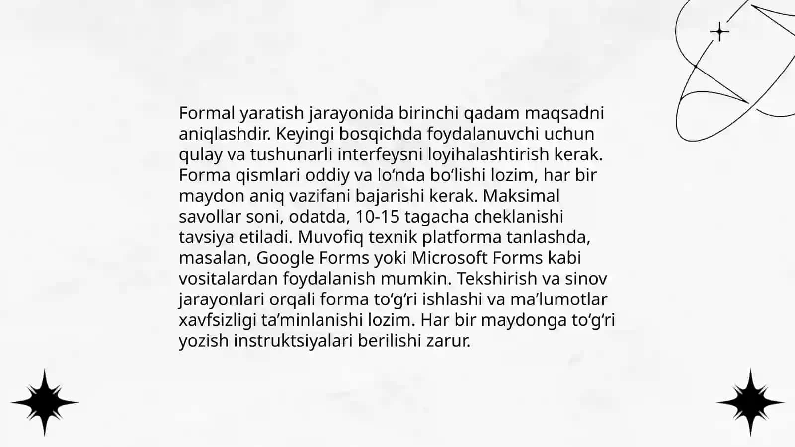 Formalarni yaratish bo'yicha umumiy ko'rsatmalar 4