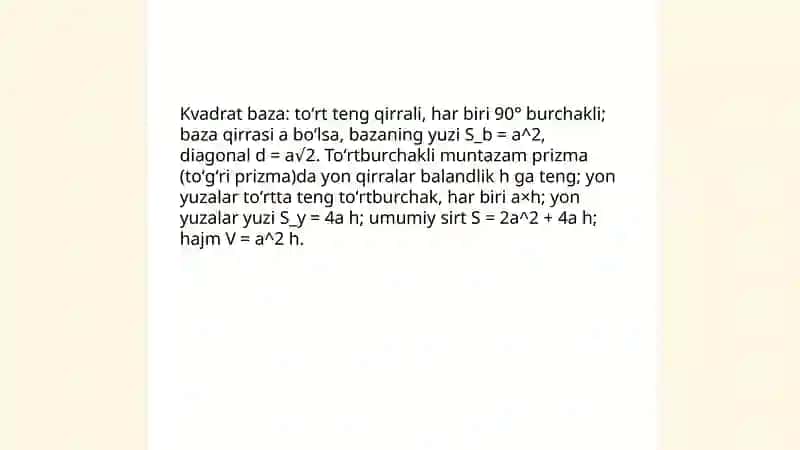 Toʻrtburchakli muntazam prizma 4