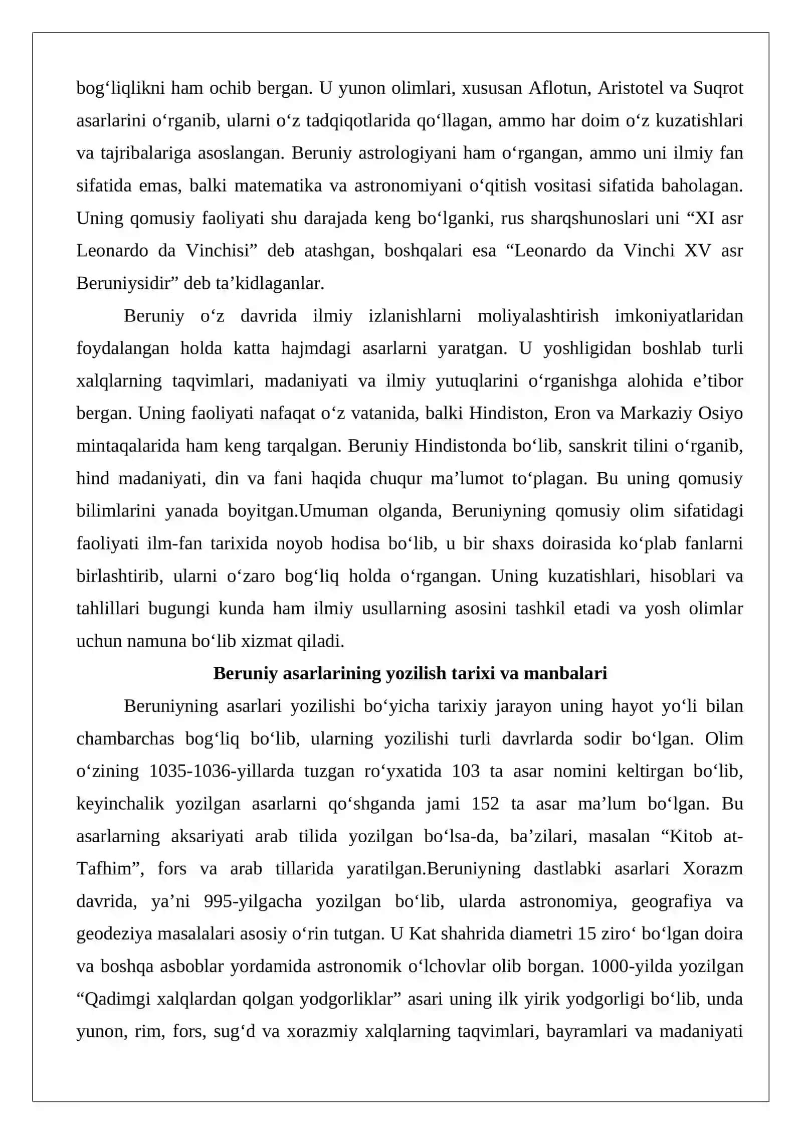 Abu Rayhon Beruniy (973-1048) asarlarining roʻyxatini tuzish 4