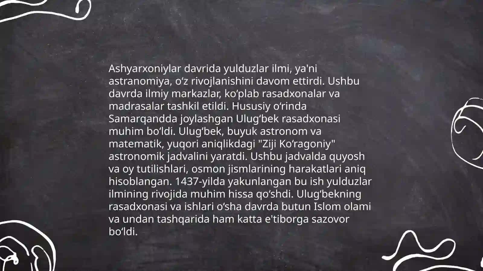 Ashyarxoniylar davrida ilm-fan va memorchilik 9-sinf darsligi asosida 4