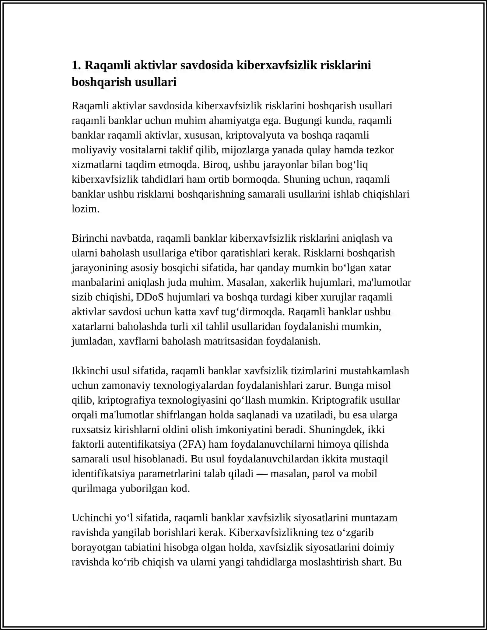 RAQAMLI BANKLARDA RAQAMLI AKTIVLAR SAVDOSIDA YUZAGA KELADIGAN RISKLARNI BOSHQARISH USULLARI 4