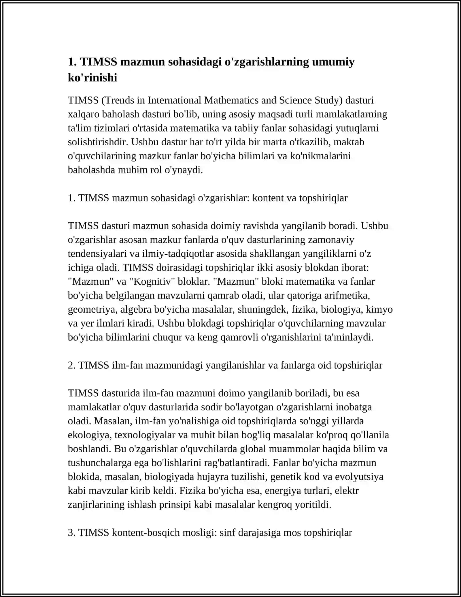 TIMSS Xalqaro Baholash Dasturi 4