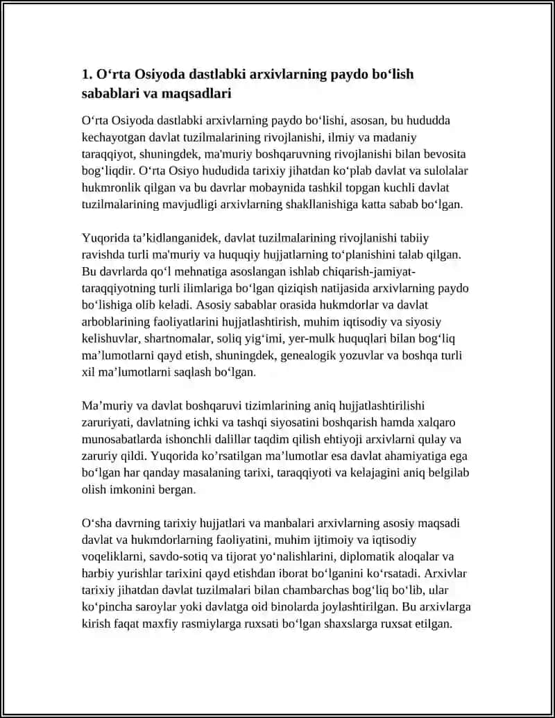 OʻRTA OSIYODA DASTLABKI ARXIVLARNING VUJUDGA KELISHI VA FAOLIYATI 4