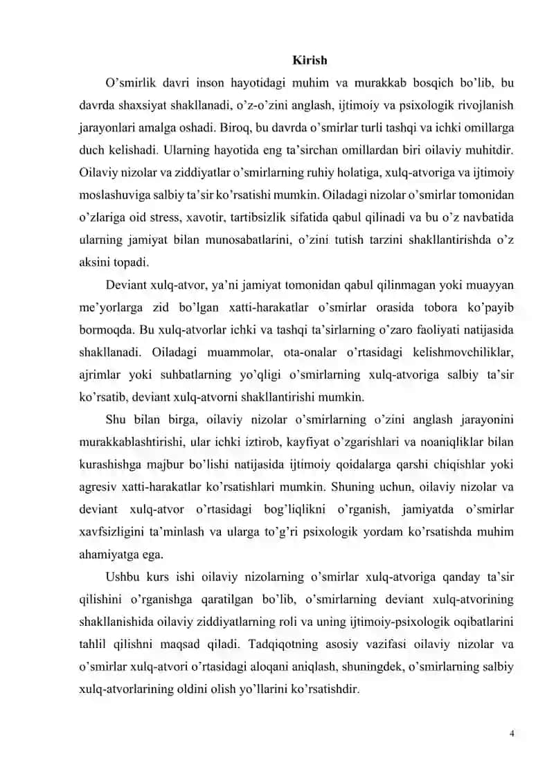 O’smirlarda deviant xulq-atvor shakillanishida oilaviy nizolarning ta‘siri 4