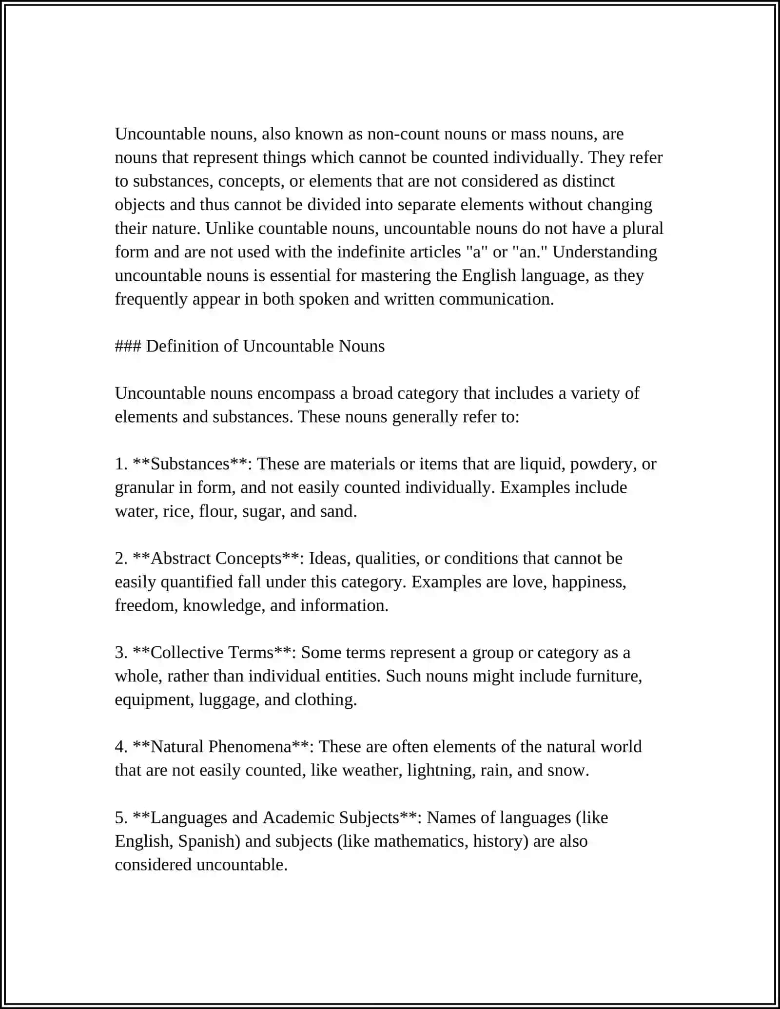 COUNTABLE AND UNCOUNTABLE NOUNS 4