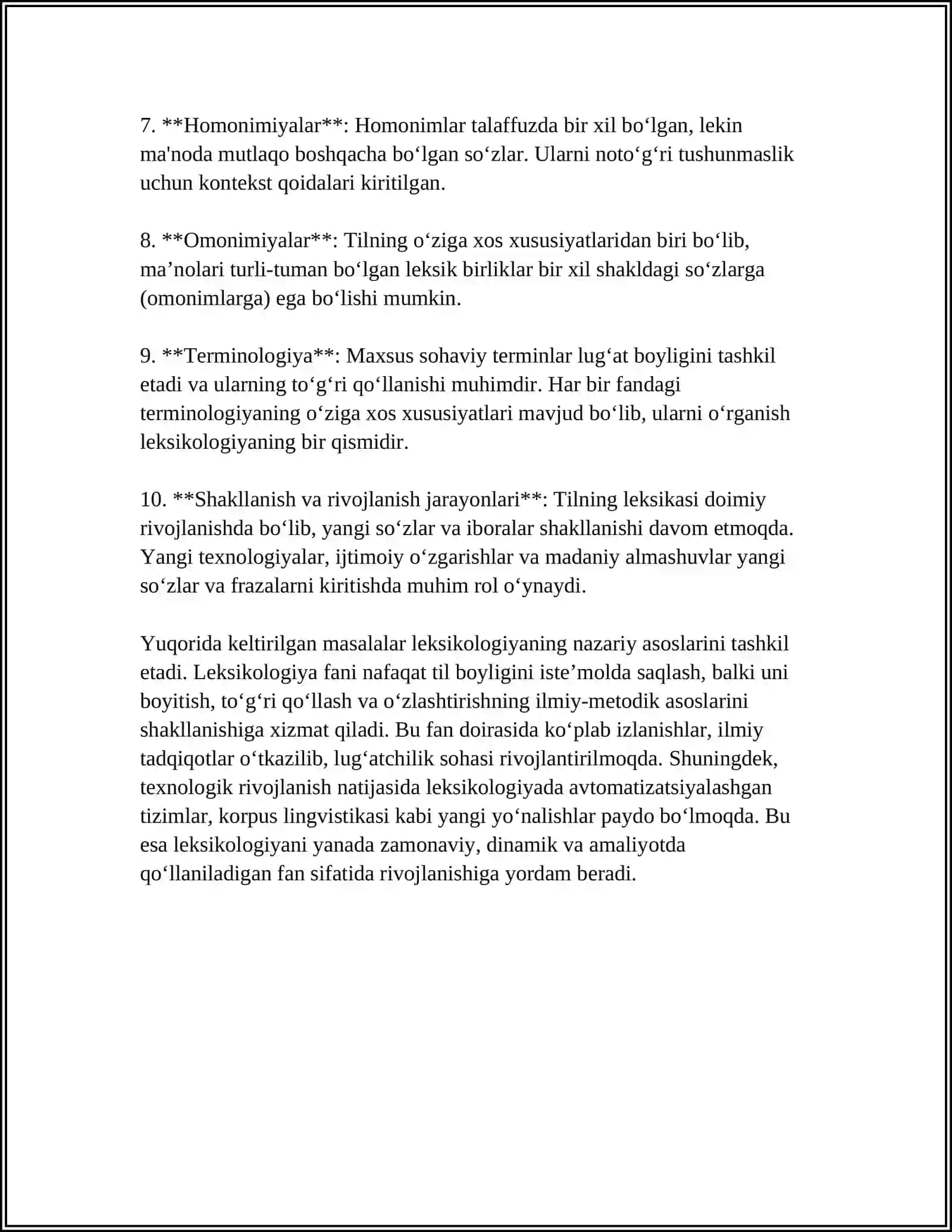 LEKSIKOLOGIYA VA SEMASIOLOGIYA. SOʻZ TILNING MARKAZIY BIRLIGI SIFATIDA 4