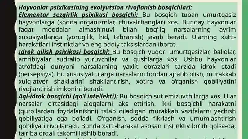HAYVONOT OLAMIDA PSIXIK FUNKSIYALAR EVOLYUTSIYASI 4