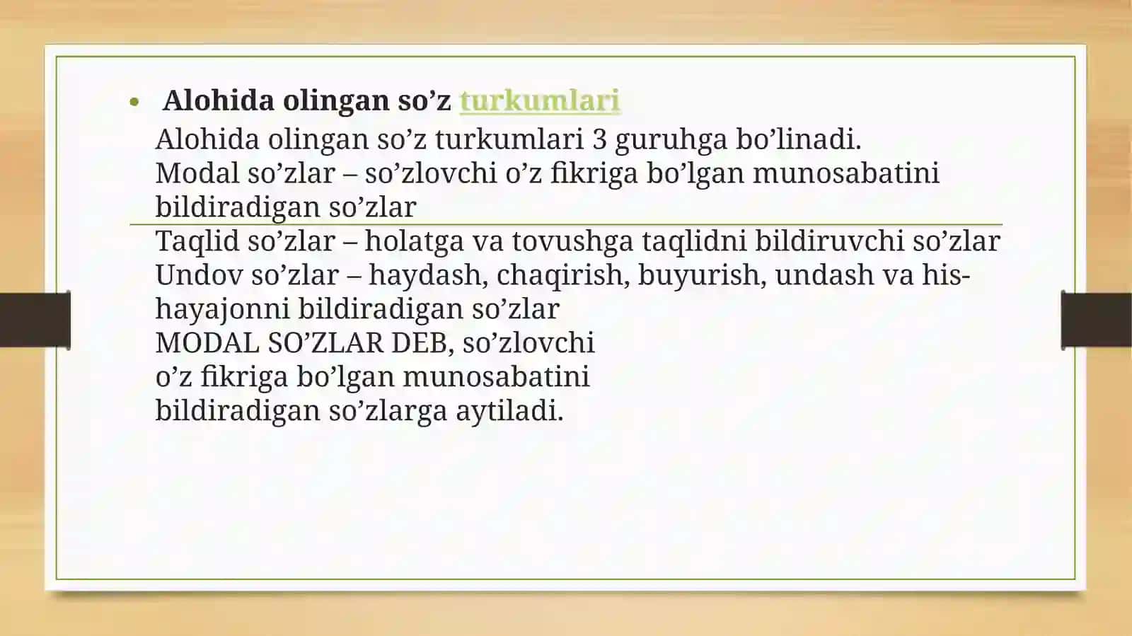 Alohida olingan so’z turkumlari 4