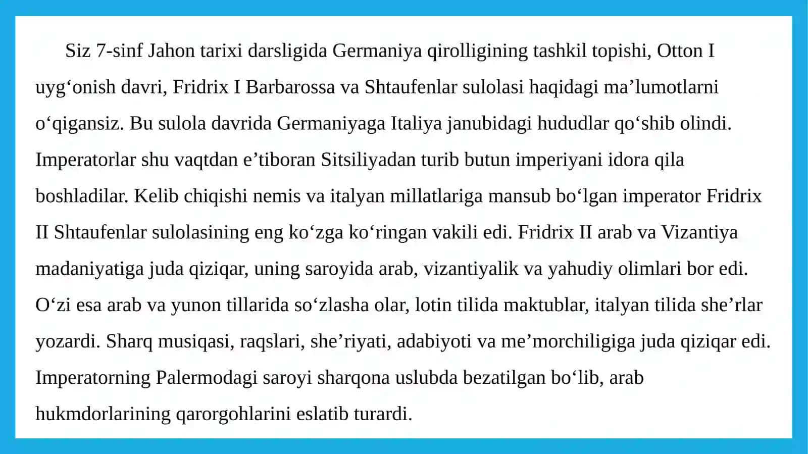 FRIDRIX II HUKMRONLIGI. SHTAUFENLAR SULOLASINING TUGASHI 4