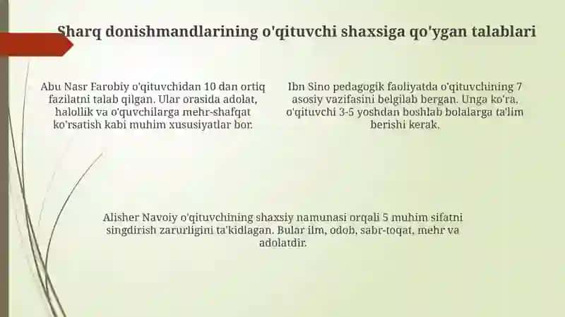 Sharq ta'limotlarida o'qituvchining roli va vazifalari 4