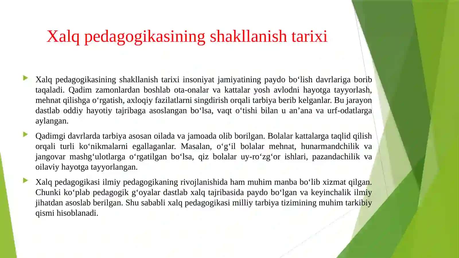 Xalq pedagogikasi tushunchasi va uning shakllanish tarixi. 4