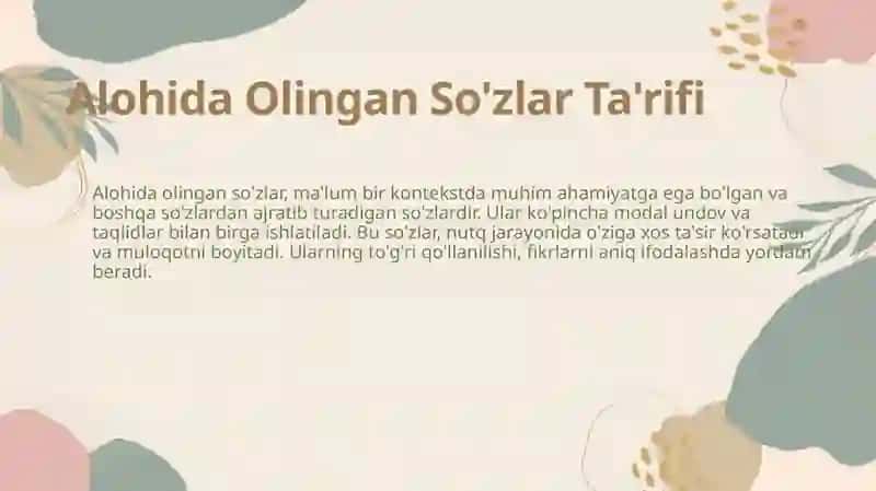 Alohida Olingan So'zlar.Modal undov va taqlidlar. 4