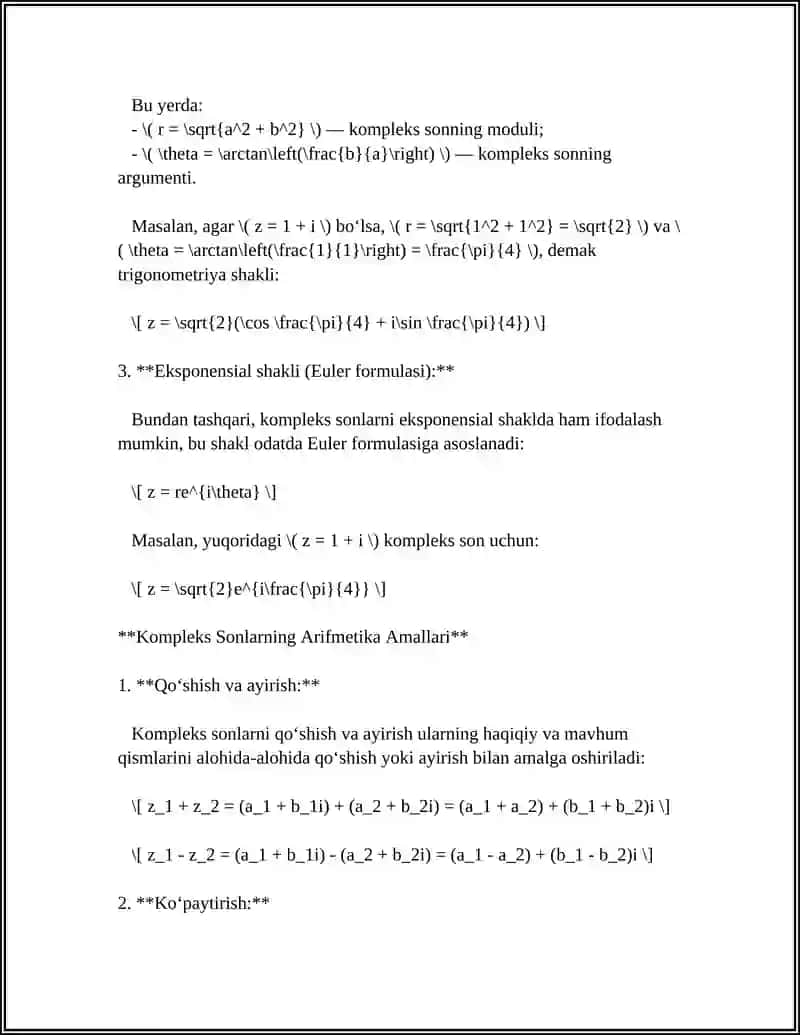 KOMPLEKS SONLAR 4