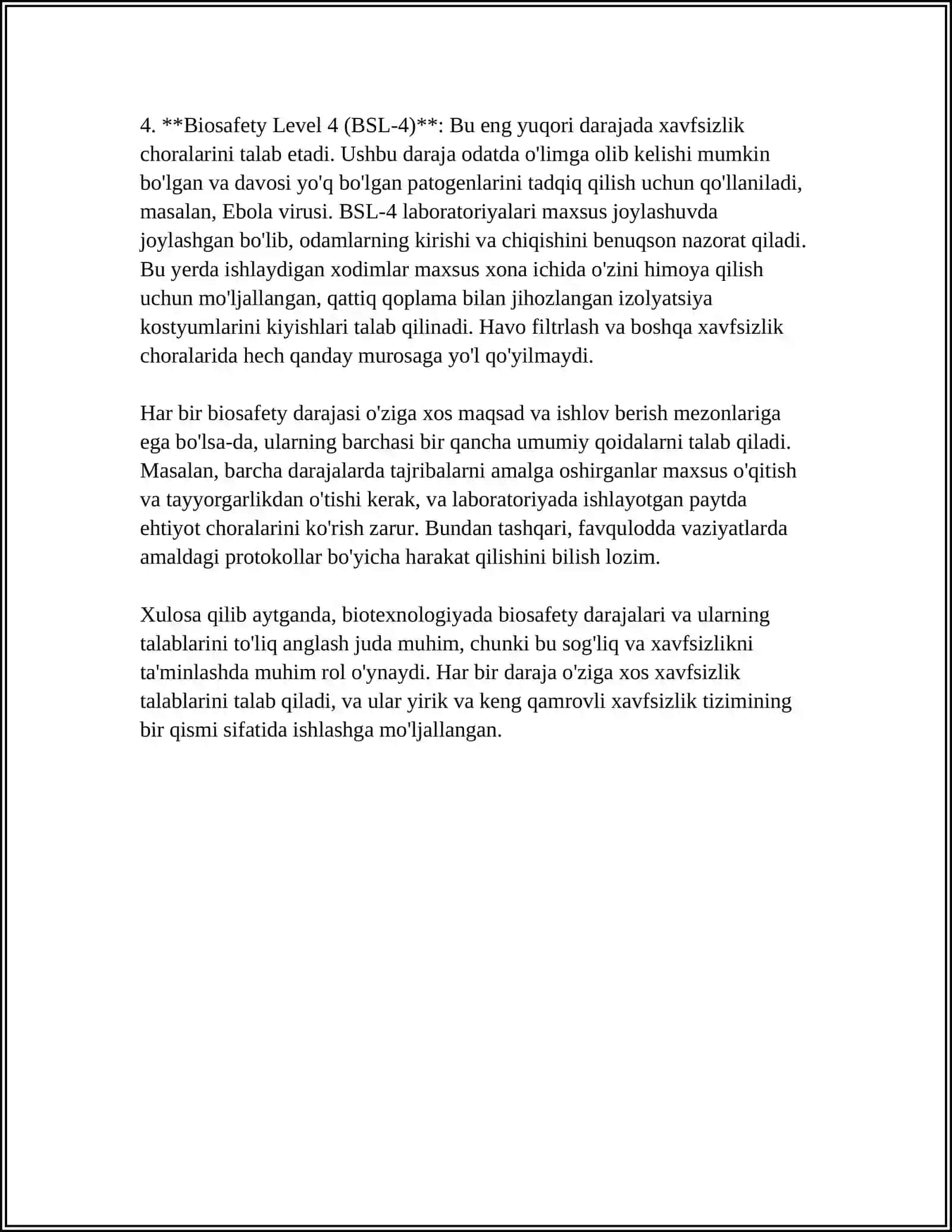 BIOTEXNALOGIYA VA XAVFSIZLIK CHORALARI 4