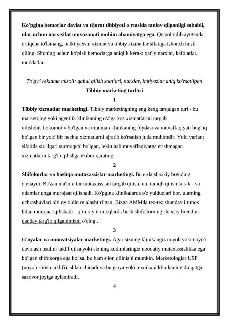 TIBBIY MUASSASALAR MARKETINGI 4