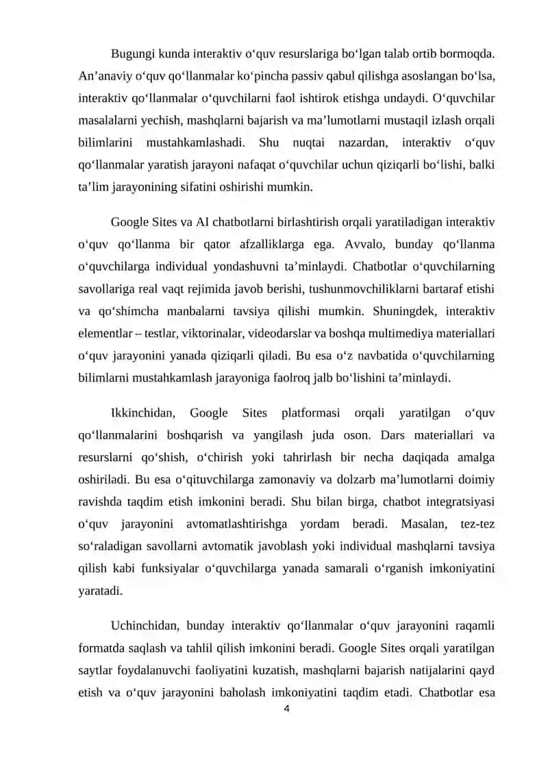 GOOGLE SITES VA AI CHATBOT INTEGRATSIYASI YORDAMIDA INTERAKTIV O‘QUV QO‘LLANMA YARATISH 4