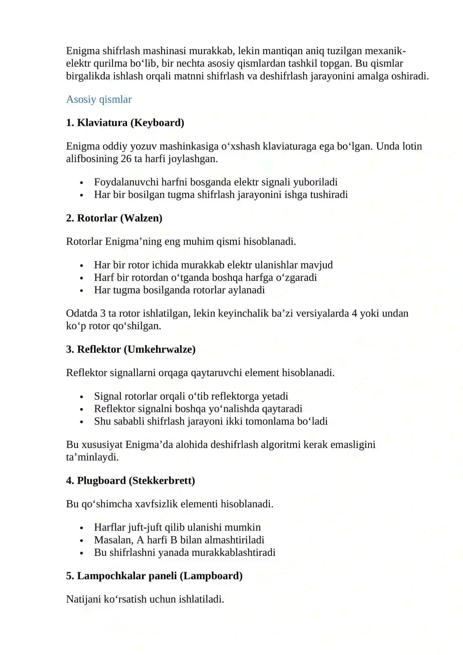 Enigma shifrlash mashinasi va uning bardoshligi(kriptografik mustahkamligi) 4
