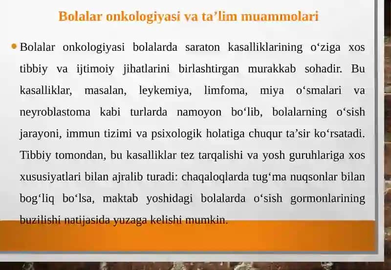 Bolalar onkologiyasi va gospital pedagogikasi 4