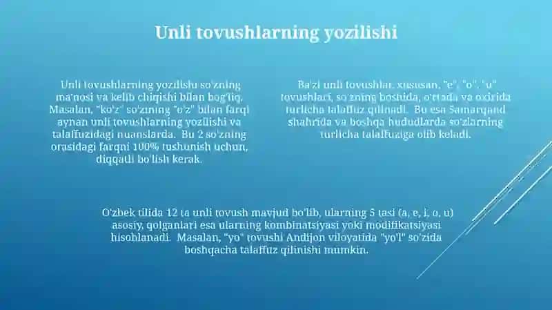 Unli tovushlar tallafuzi va imlosi 4