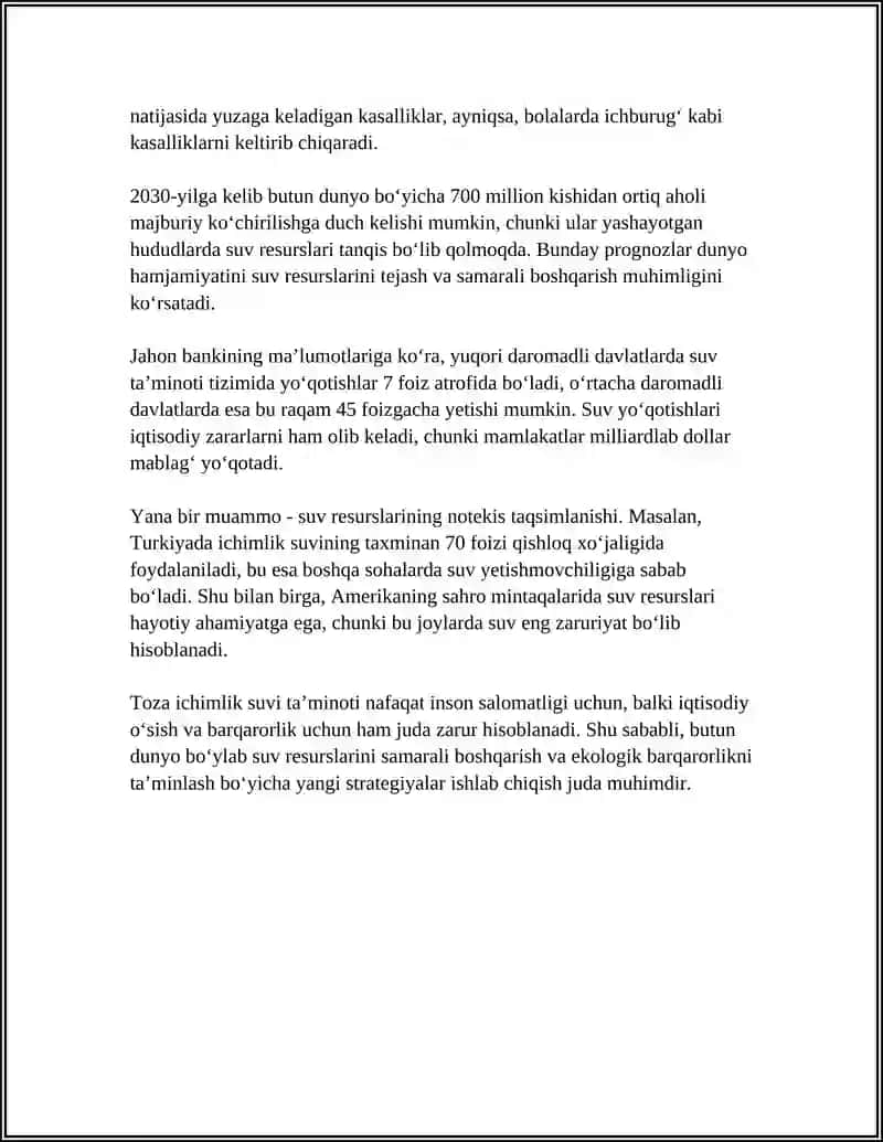 SUVNING SALOMATLIK OMILI EKANLIGI, AHOLINING SUV TA'MINOTINI GIGIYENIK ASOSLARI 4