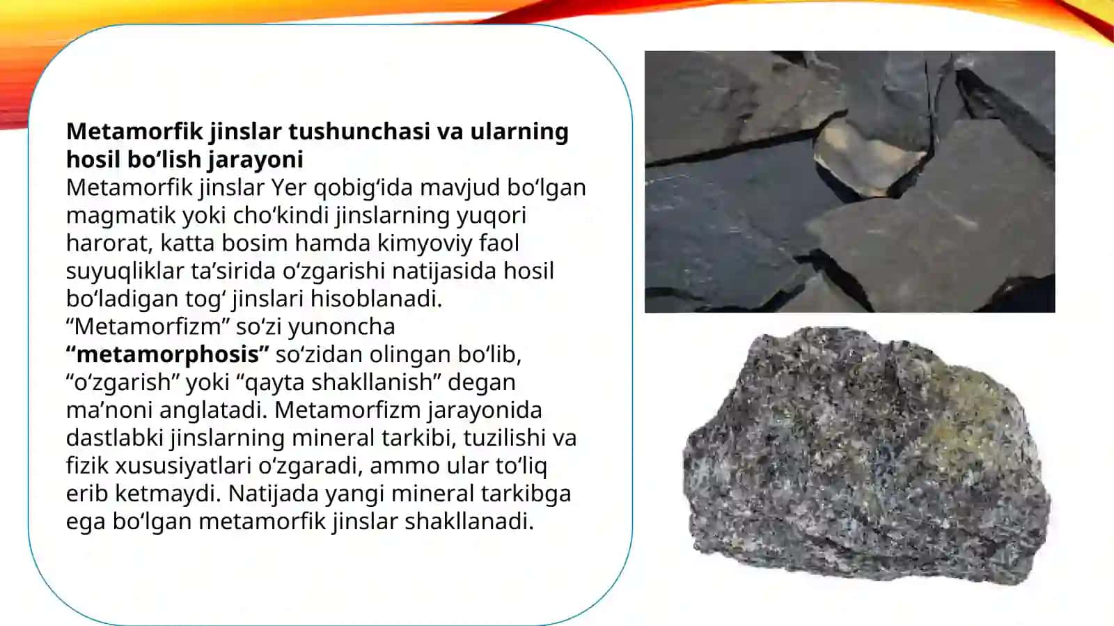 Metamorfik jinslarning mineralogik xususiyatlari va turlari. 4