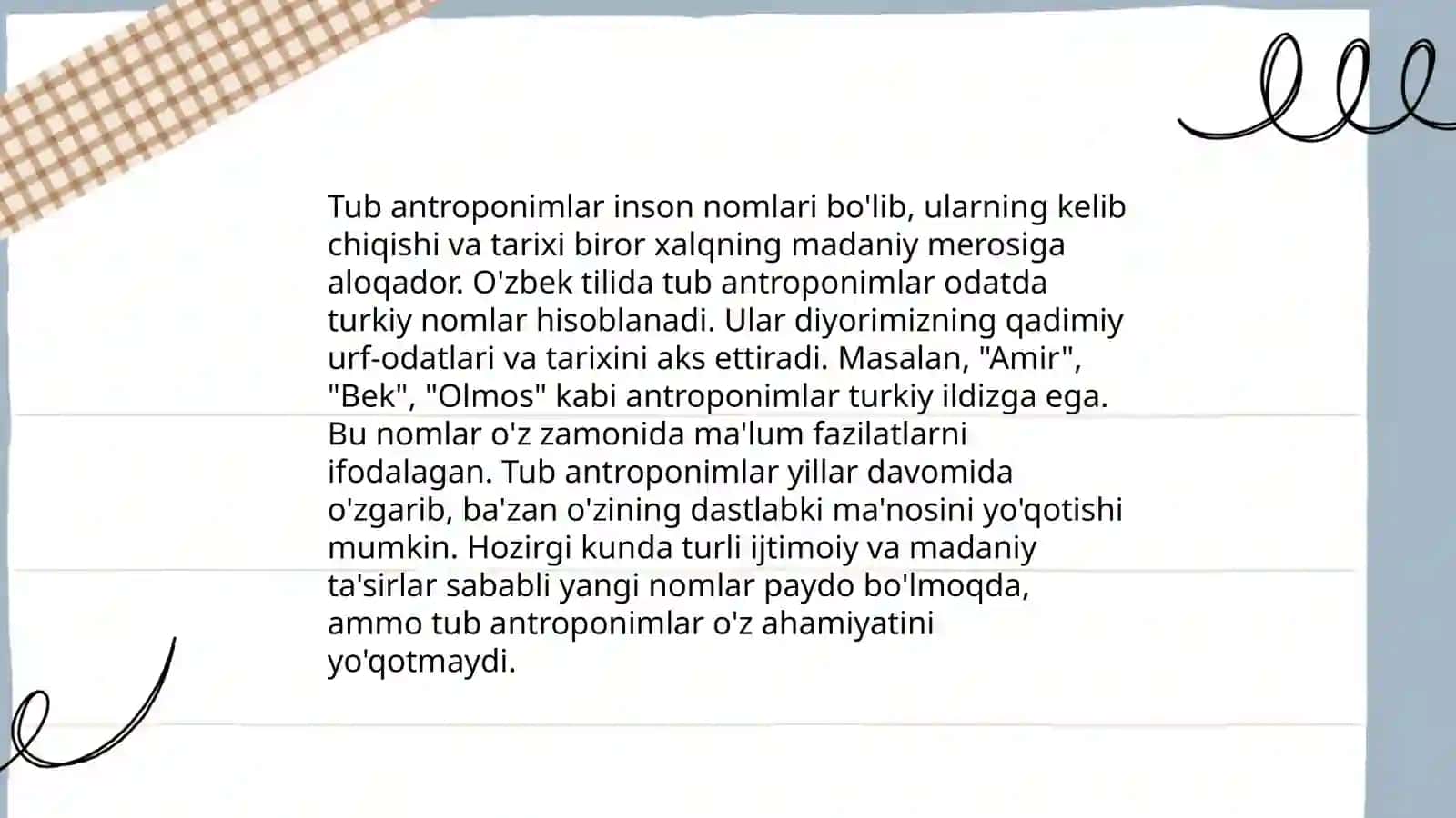 Tub va yasama antroponimlarga misollar 4